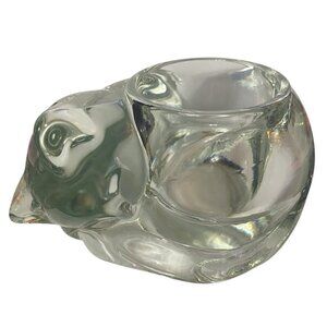 VTG Indiana Glass Sleeping Cat Tealight Candle Holder Votive Clear Heavy Glass